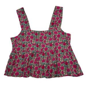 Natural Life Top Womens  Strawberry Print Babydoll Cropped Smocked Halter Boho